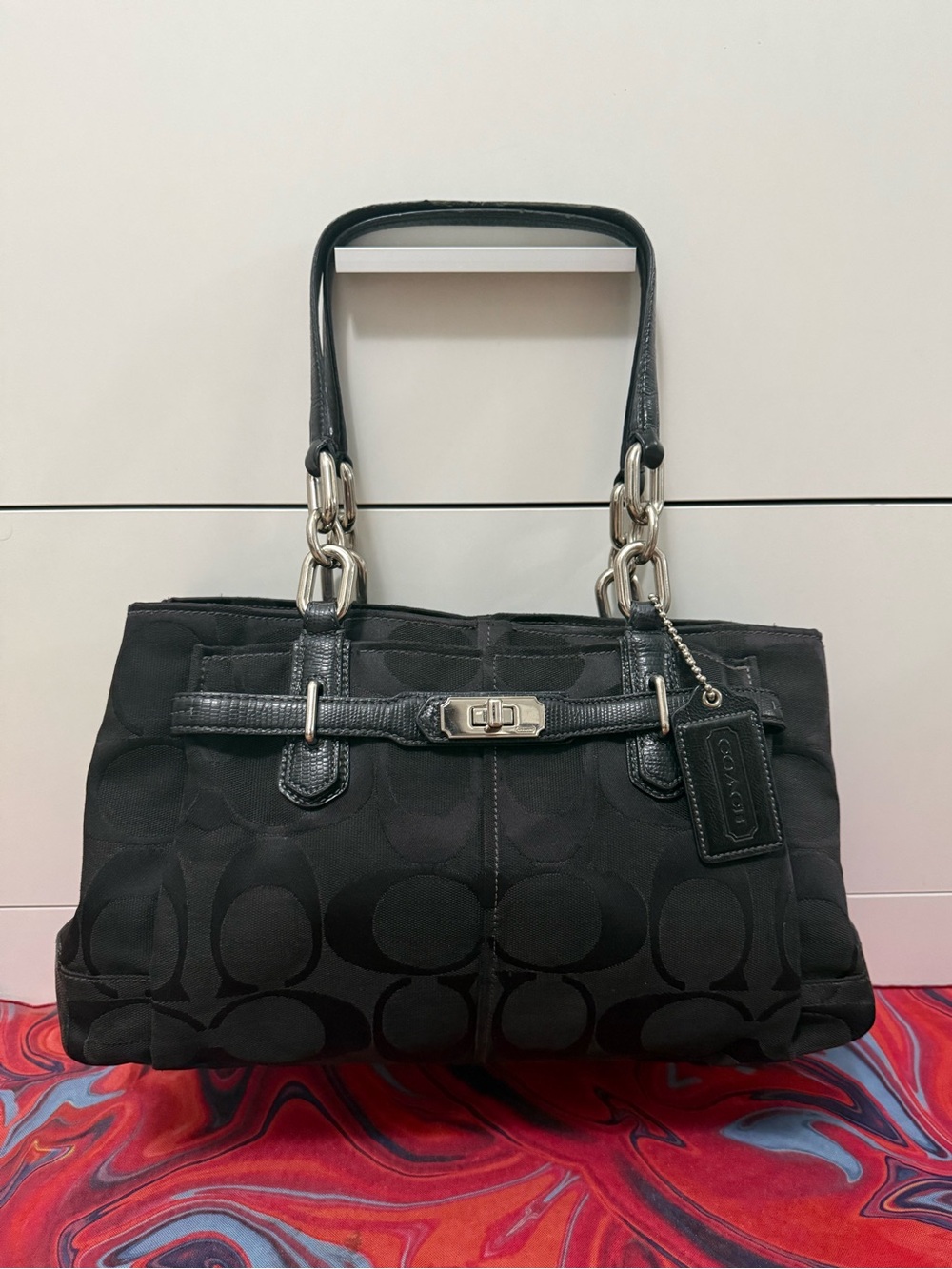 Vintage Y2K Coach Alexandra Black Signature Chain Tote Bag ⛓️🖤